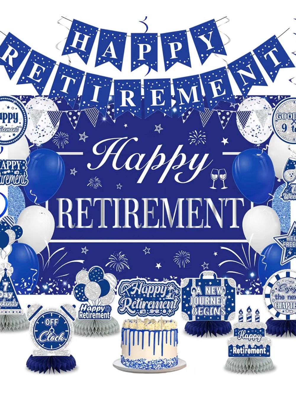 Happy Retirement Party Decoration Kit - Blue